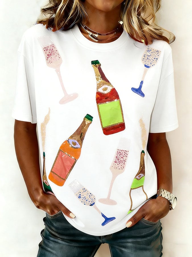 Women's Mardi Gras Print Crew Neck T-Shirt