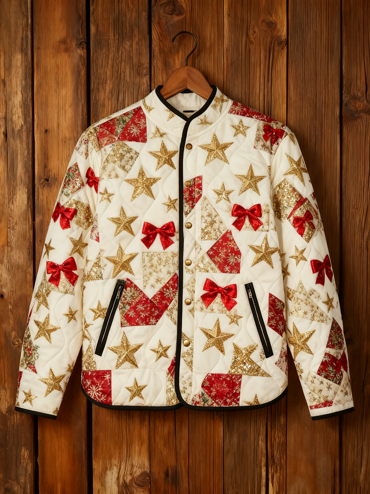 Women's Christmas Patchwork Printed Quilted Shell Jacket