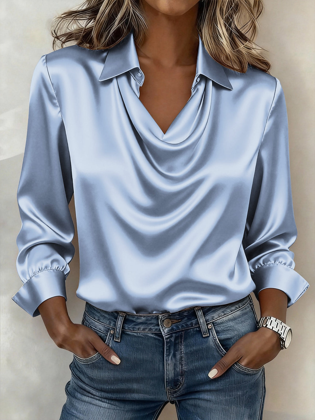 Women's Casual Solid Color V-Neck Shirt