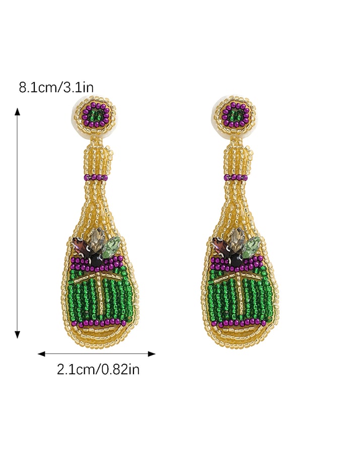 Carnival Wine Bottle-Shaped Seed Bead Handmade Woven Earrings