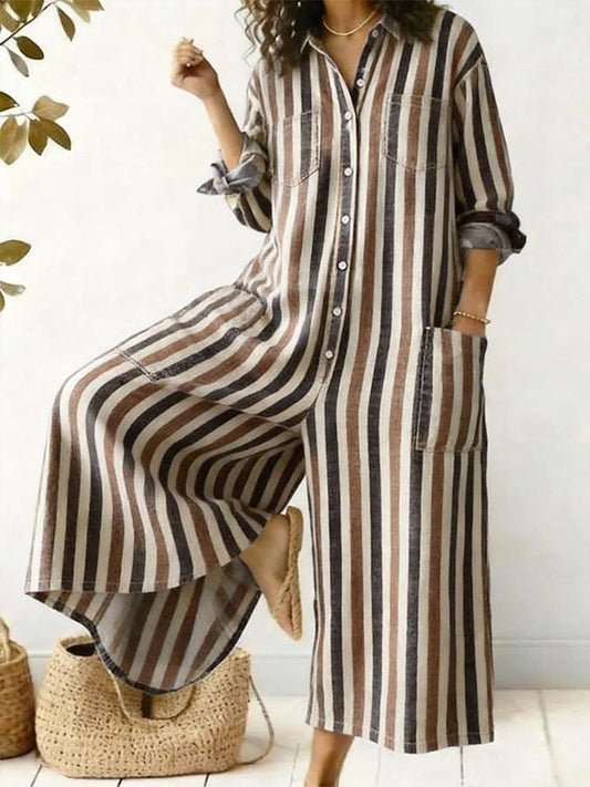Women'S Casual Striped Color-Block Printed Jumpsuit