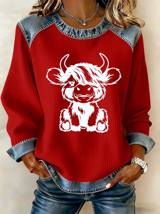 Women's Highland Cow Print Casual Top