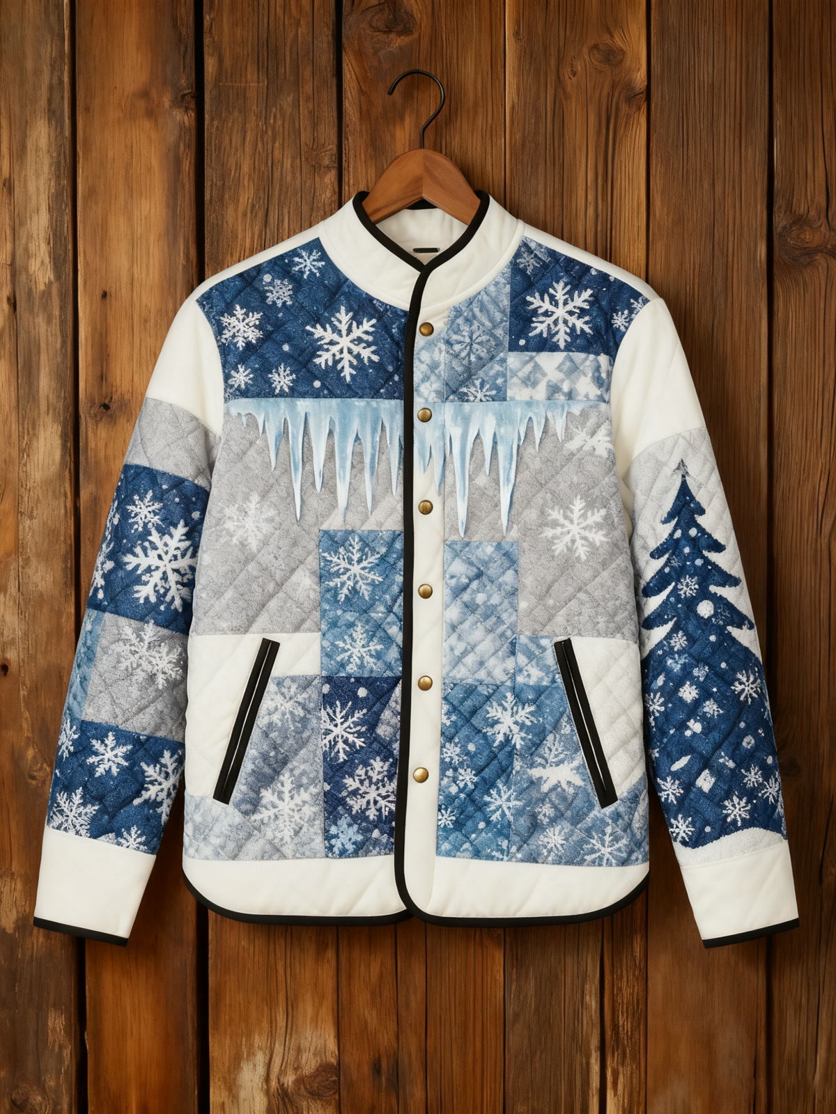 Women's Christmas Patchwork Printed Quilted Shell Jacket