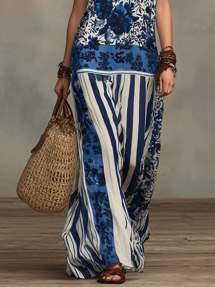 Bohemian Indigo Bloom Maxi Dress