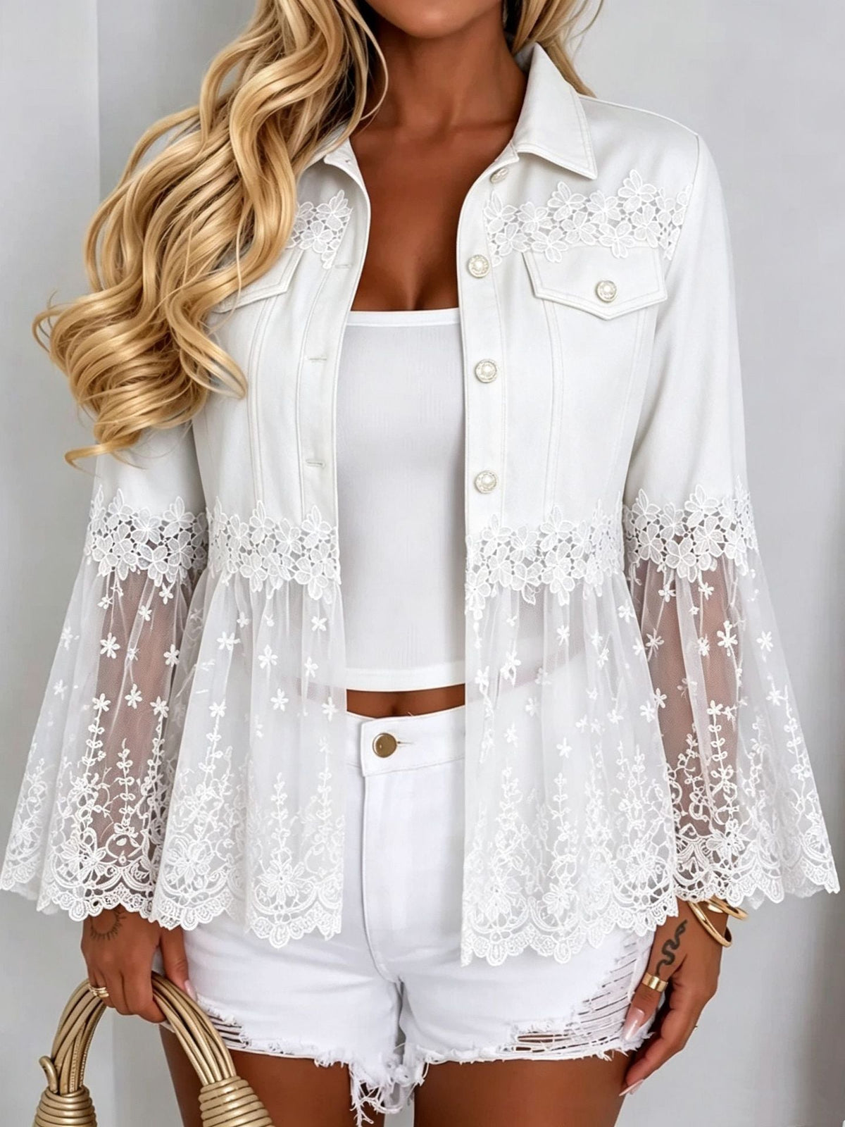 Light Blue Lace Trim Denim Jacket