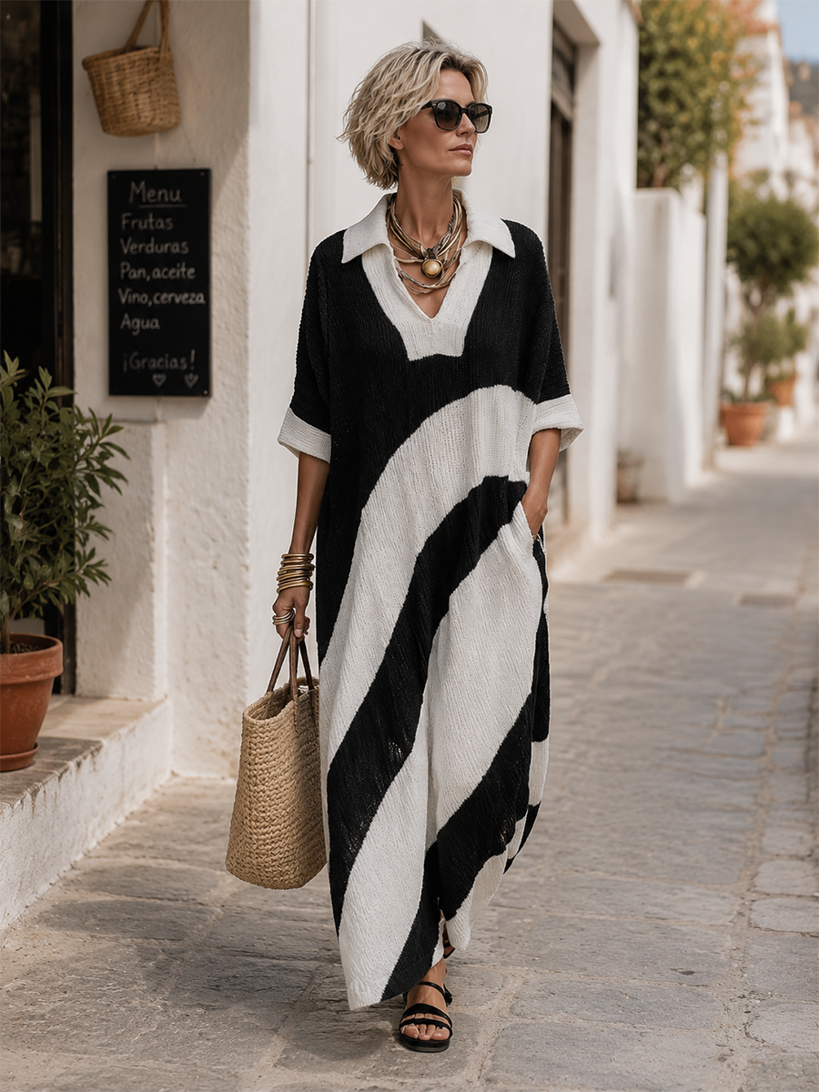 Modern Boho Contrast Stripe Knit Maxi Dress