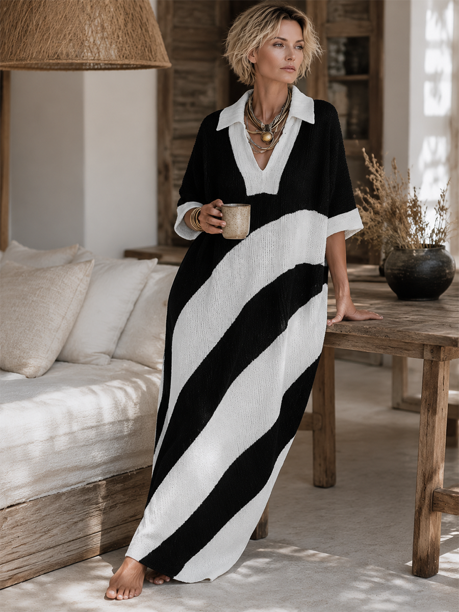 Modern Boho Contrast Stripe Knit Maxi Dress