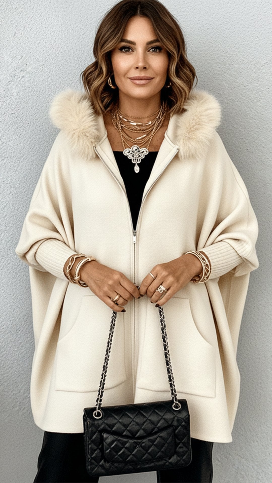Women'S Casual Loose Hooded Fur Collar Cardigan Jacket