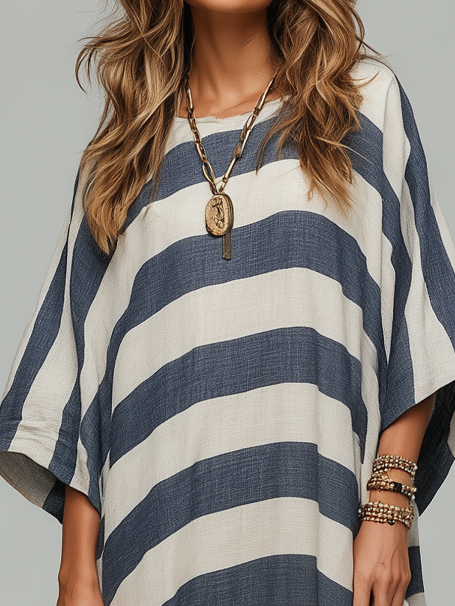 Relaxed Striped Oversized Kaftan Maxi Dress