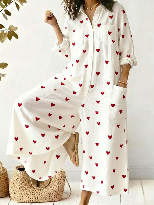 Women'S Casual Jumpsuit With Heart Print