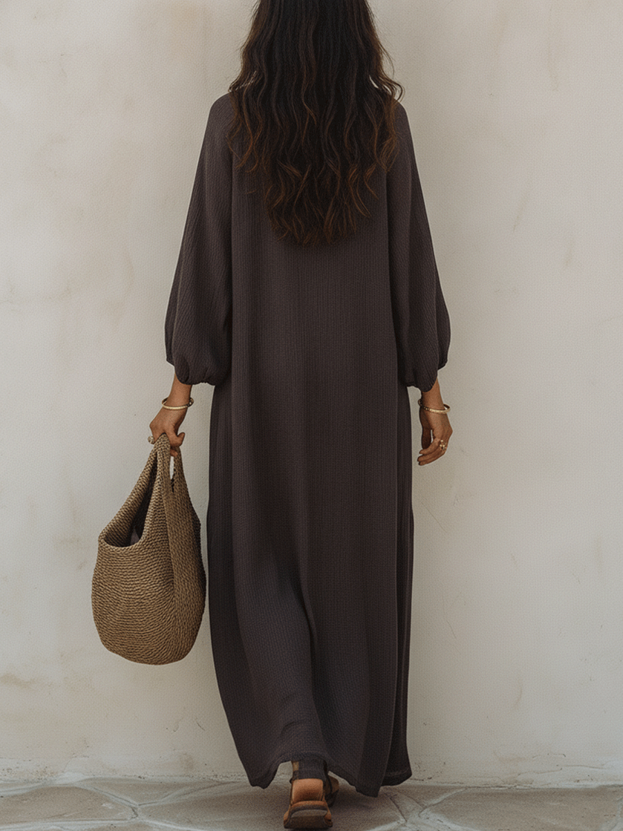 Effortless Coastal Elegance Chocolate Brown Flowing Boho Maxi Dress