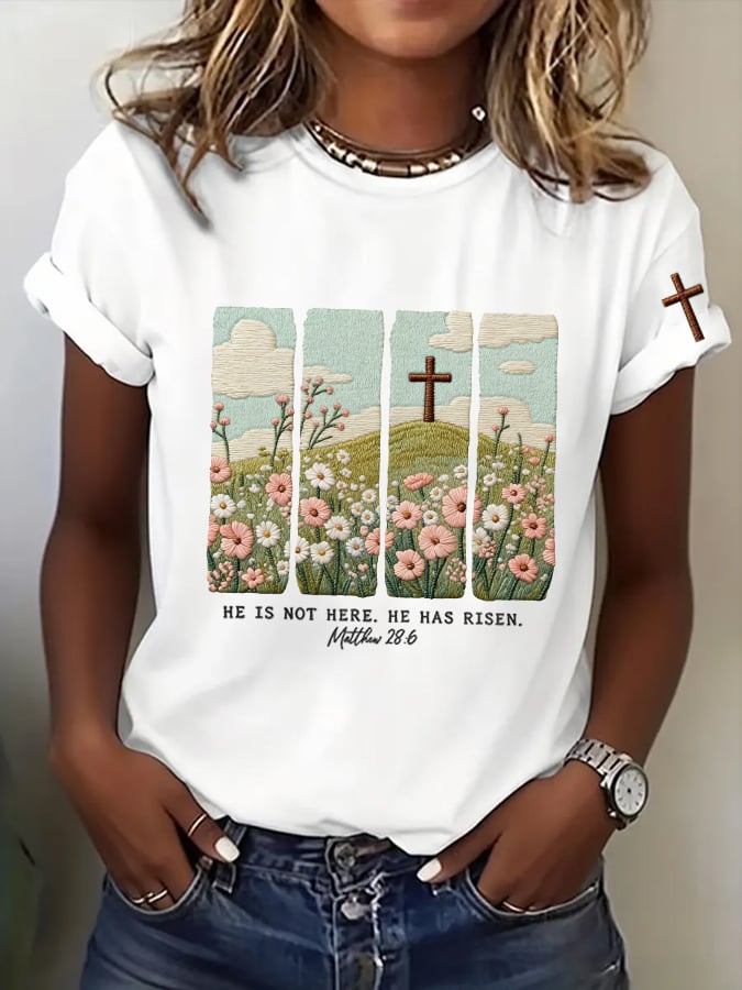 Women's  He Is Not Here, He Has Risen Print T-Shirt