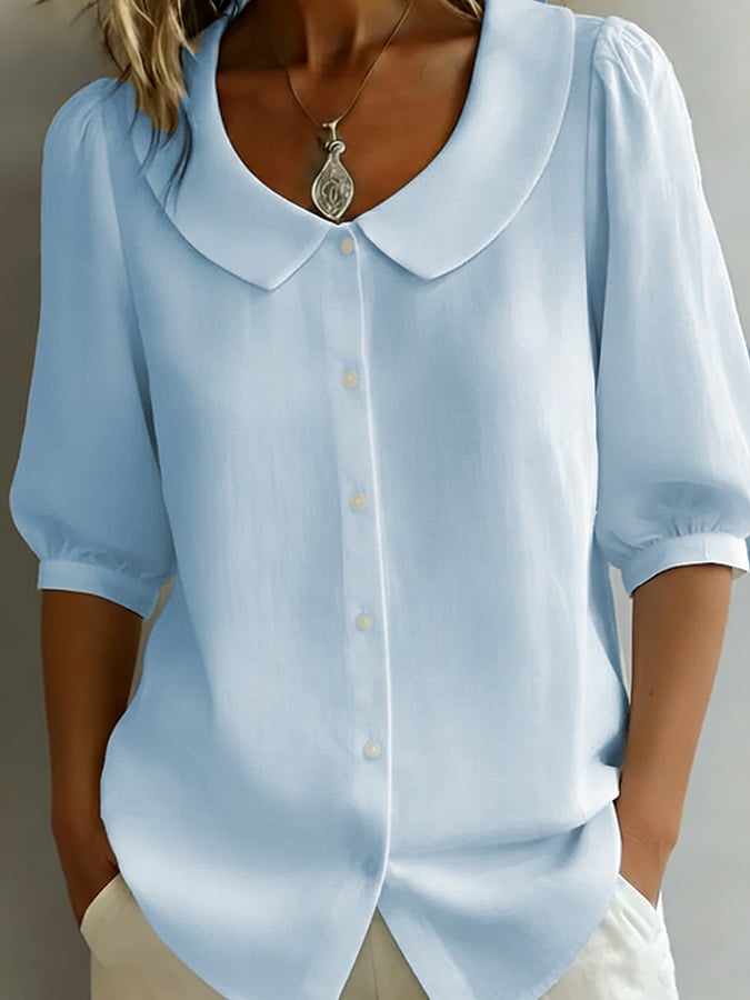 Women's casual solid color three-quarter sleeve shirt