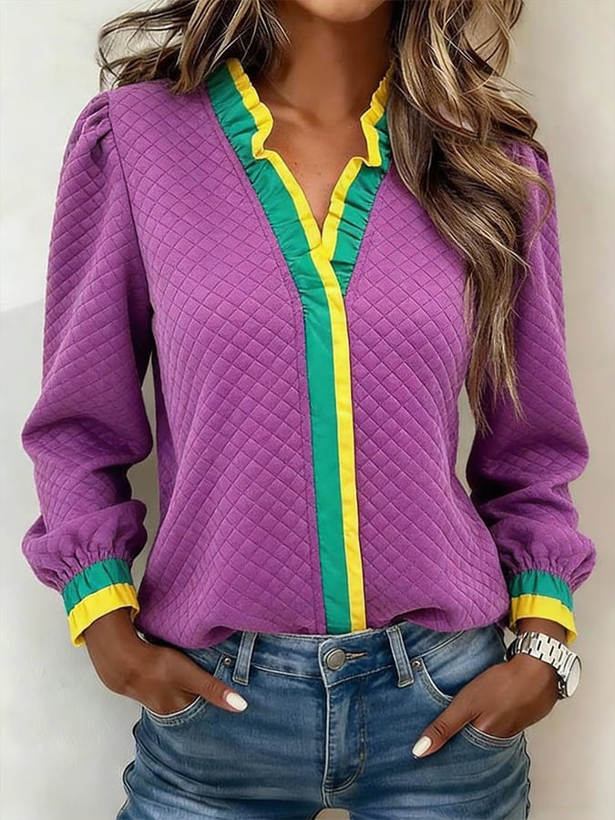 Women's Carnival V-neck Color-block Patchwork Top