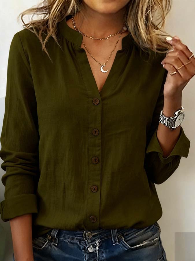 Women'S Casual Solid Color Long-Sleeved Shirt
