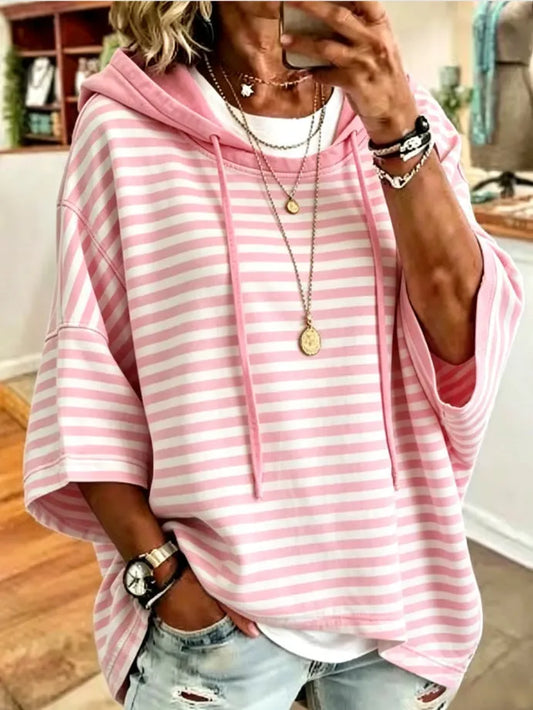 Relaxed-fit Casual Striped Cotton Hoodie