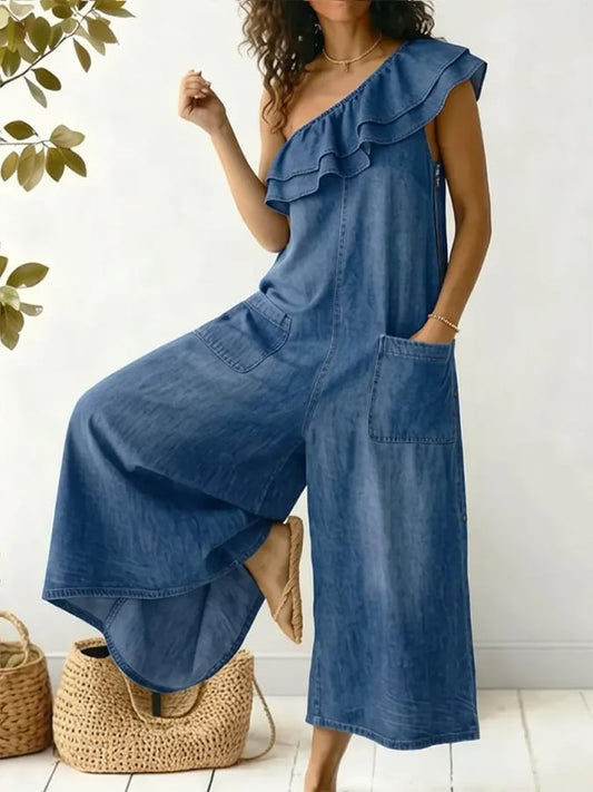 Women's Casual Solid Color Ruffled Jumpsuit