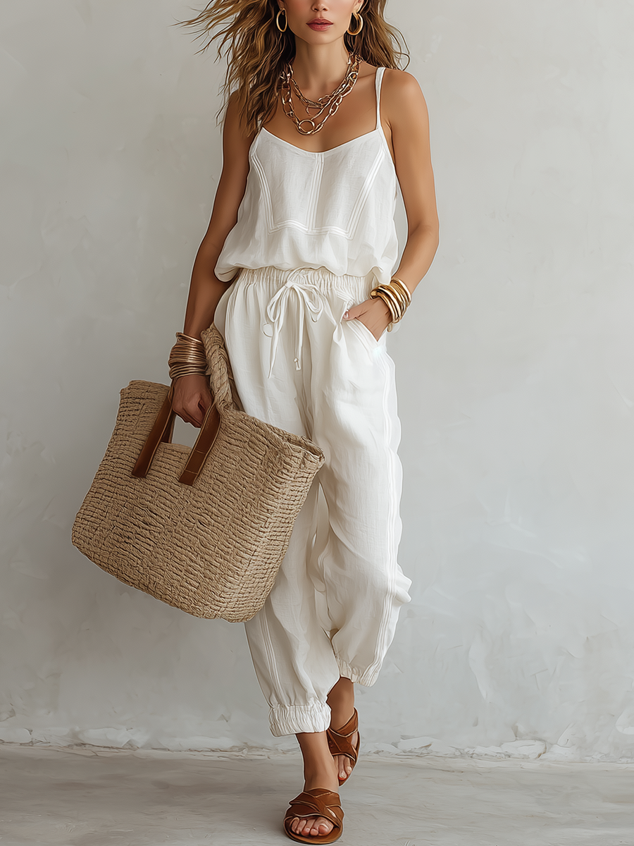 Relaxed Linen Cami & Drawstring Jogger Two-Piece Set
