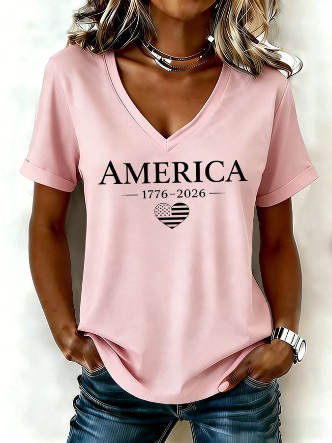 Women's casual retro American 250th anniversary T-shirt
