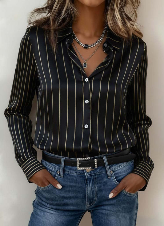 Women'S Casual Striped Collar Shirt