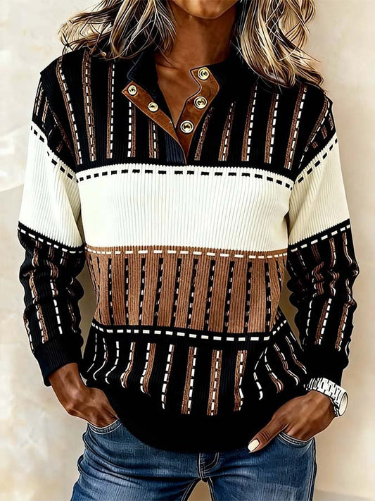 Women'S Casual Color Block Printed Pullover Sweatshirt