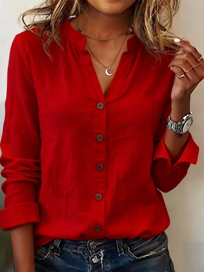 Women'S Casual Solid Color Long-Sleeved Shirt