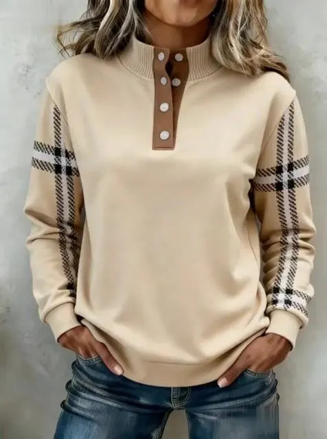 Women'S Casual Color-Blocked Pullover Sweatshirt