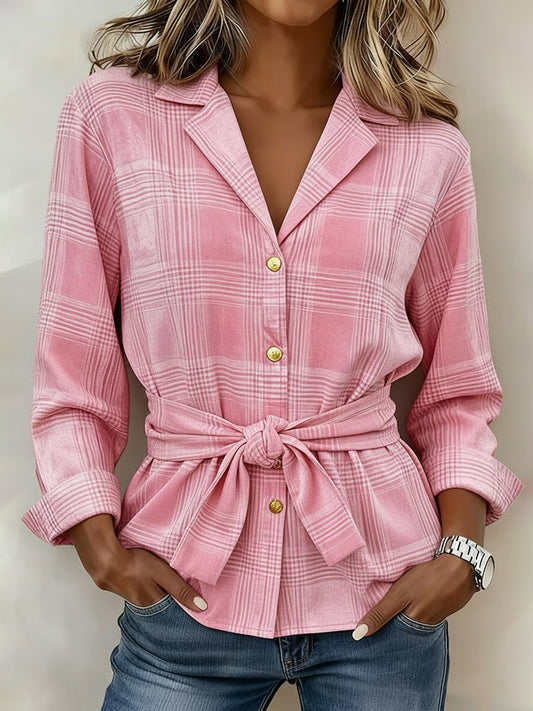 Women's Casual Plaid Print Color Block Straps Shirt