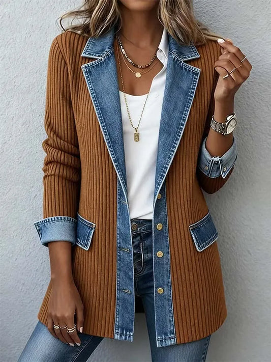 Women'S Casual Denim Contrast Color Stitching Coat