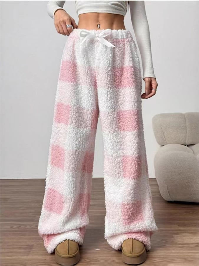 Women'S Christmas Contrast Plaid Straight-Leg Pants