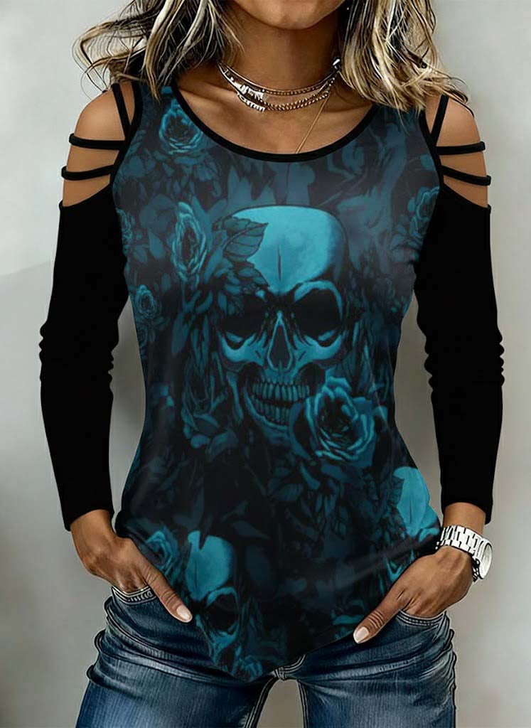 Women's Off-the-shoulder Printed Long-sleeve Base Top
