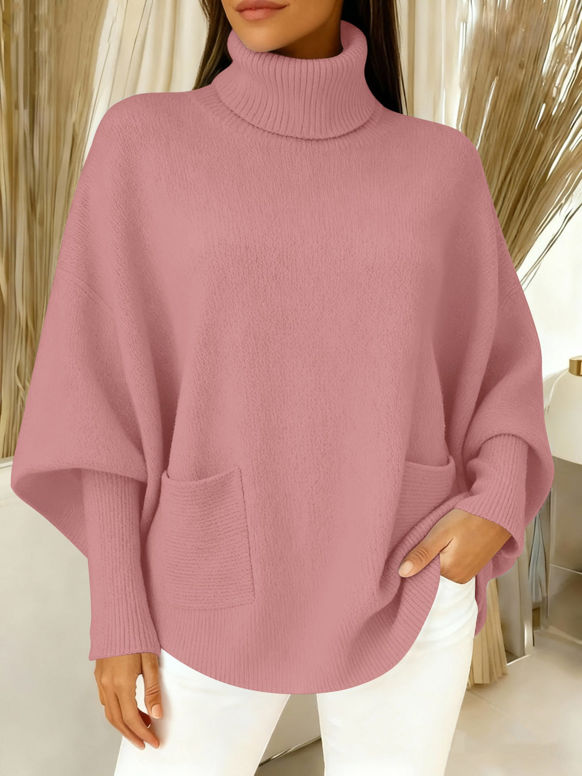 Women's fashionable casual solid-color high-neck sweater