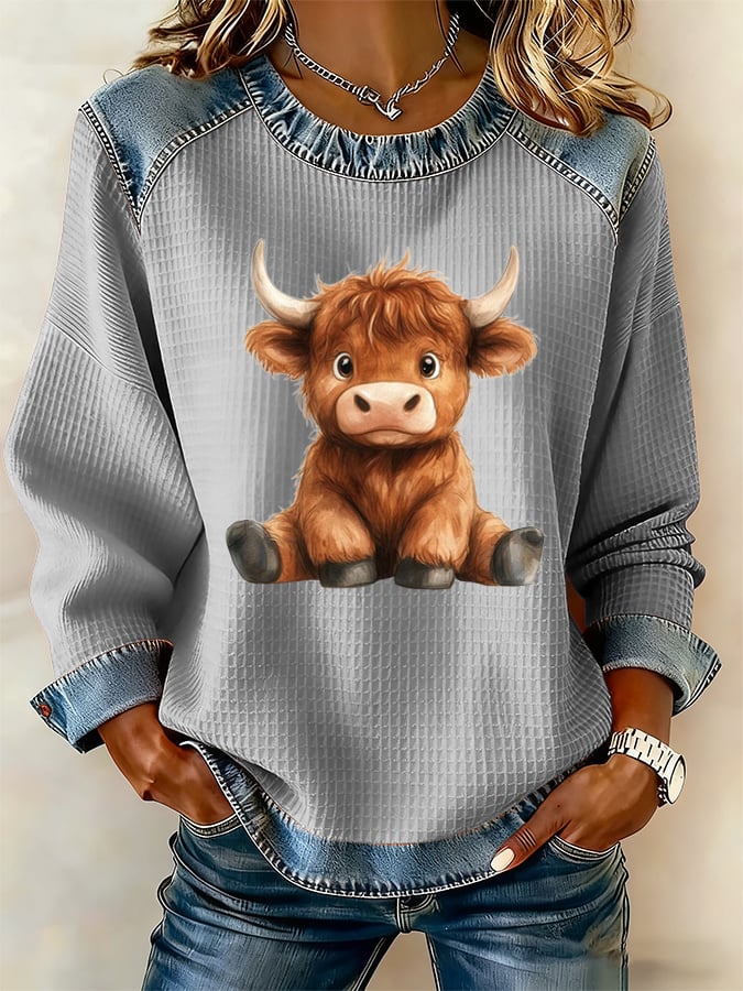 Women's Highland Cow Print Casual Top