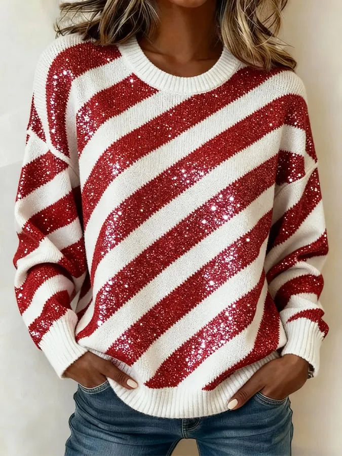 Women's Crew Neck Christmas Shimmering Sweatshirt