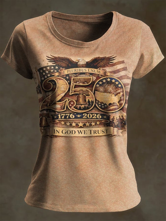 Women'S Casual American 250th Anniversary Printed Short-Sleeve T-Shirt