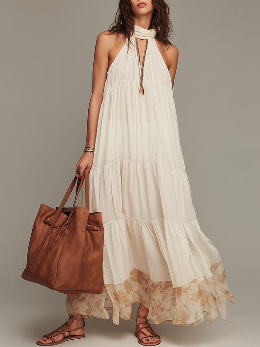 Elegant Tiered Halter Maxi Dress