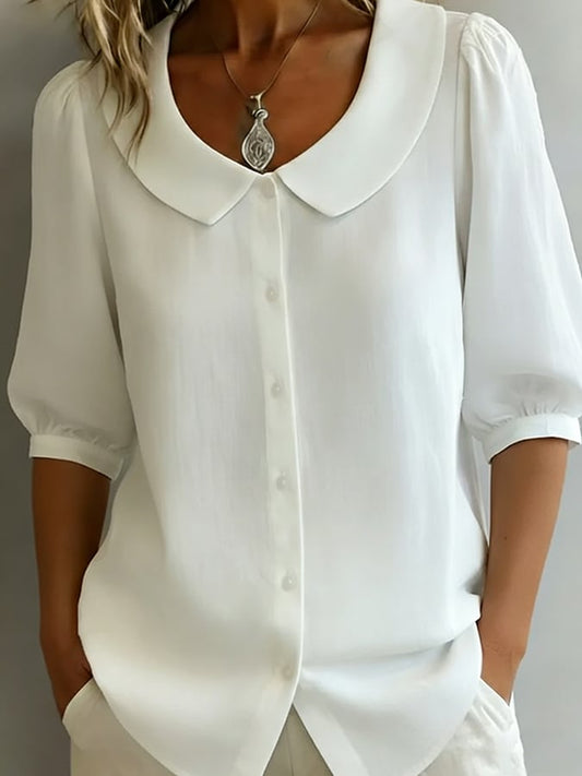 Women's casual solid color three-quarter sleeve shirt