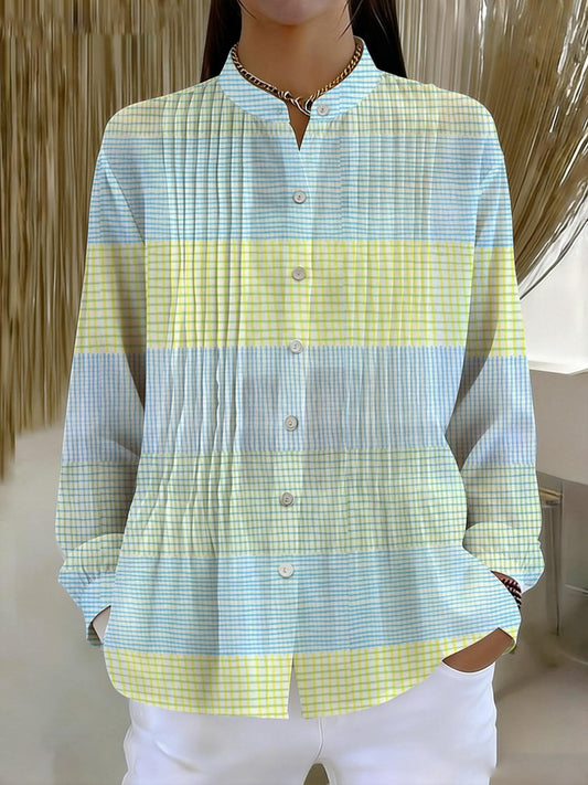 Women's Casual Retro Plaid Cotton Linen Shirt