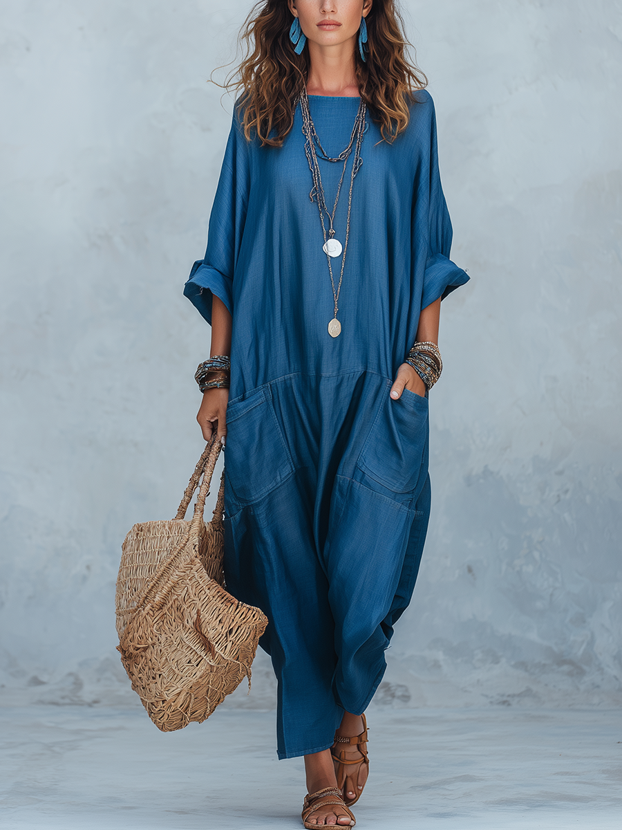 Bohemian Midnight Blue Pocket Dress