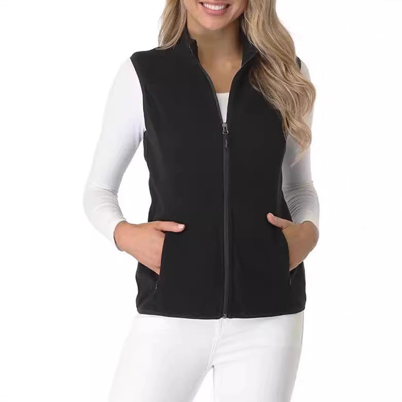 Women's Solid Fleece Full-Zip Stand Collar Vest