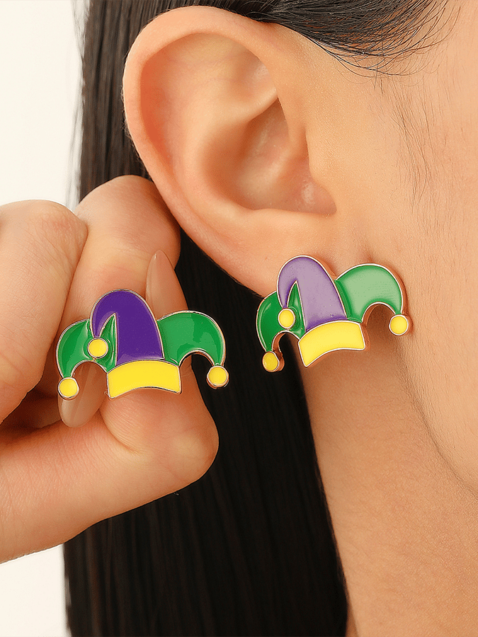 Carnival Three-Color Clown Hat Crown Stud Earrings