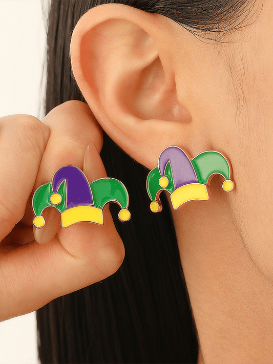 Carnival Three-Color Clown Hat Crown Stud Earrings
