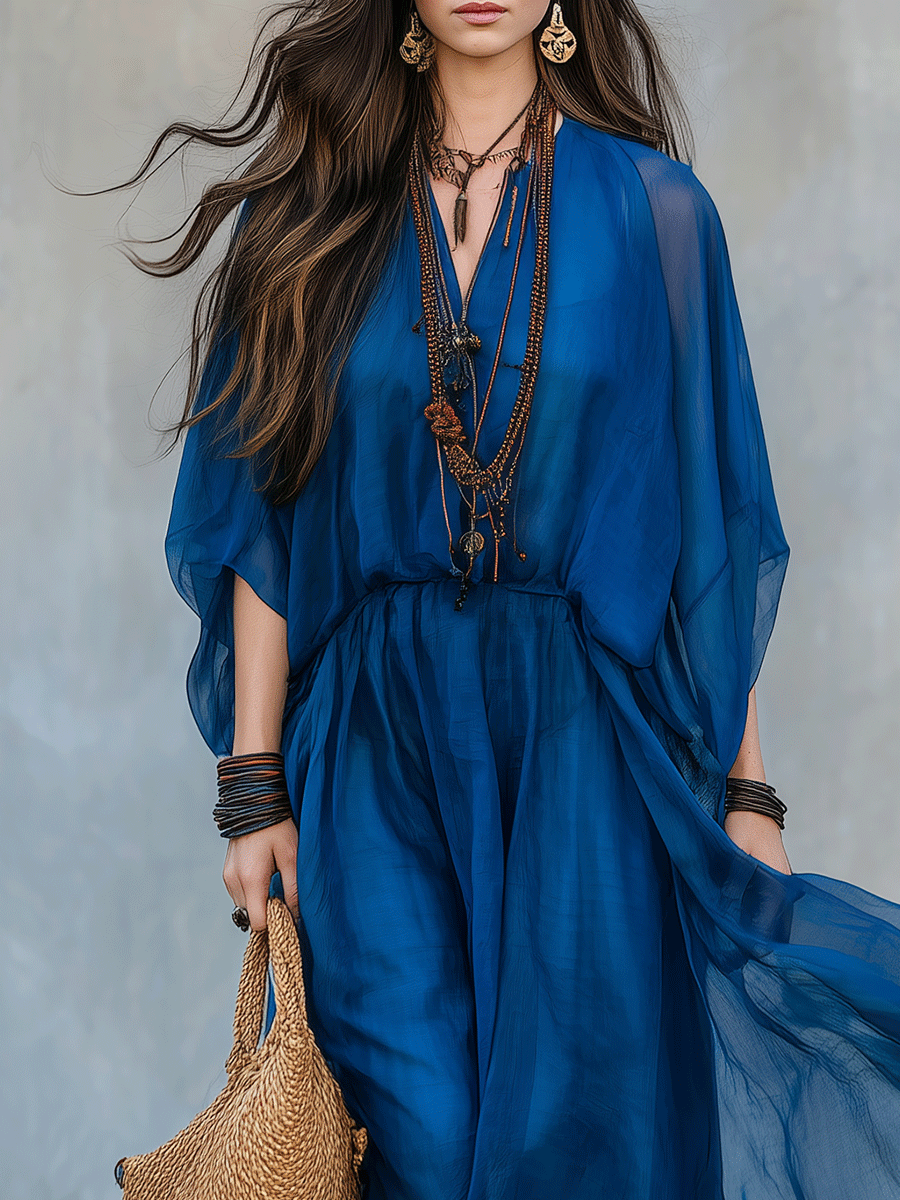Effortless Boho Sheer Layered Maxi Dress