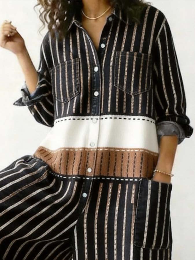 Women'S Casual Striped Color-Block Printed Jumpsuit