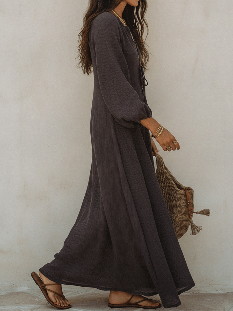 Effortless Coastal Elegance Chocolate Brown Flowing Boho Maxi Dress