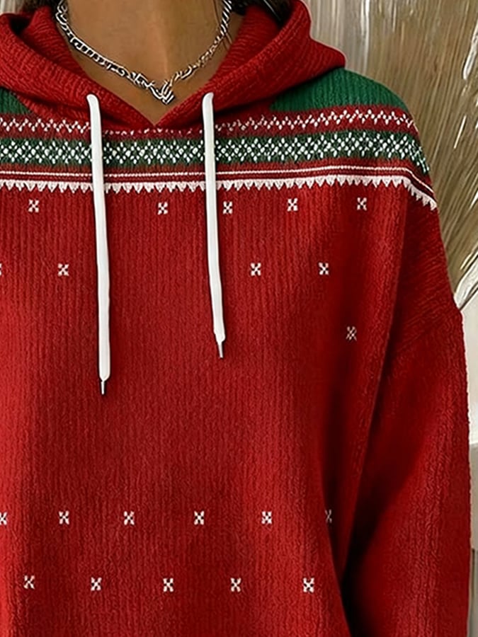 Women's Casual Christmas Contrast Color Hooded Sweatshirt