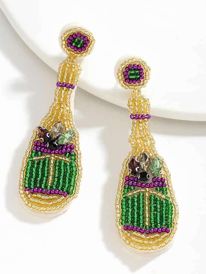 Carnival Wine Bottle-Shaped Seed Bead Handmade Woven Earrings