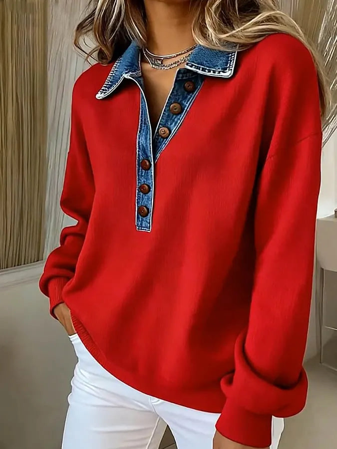 Women'S Casual Color-Blocked Sweatshirt