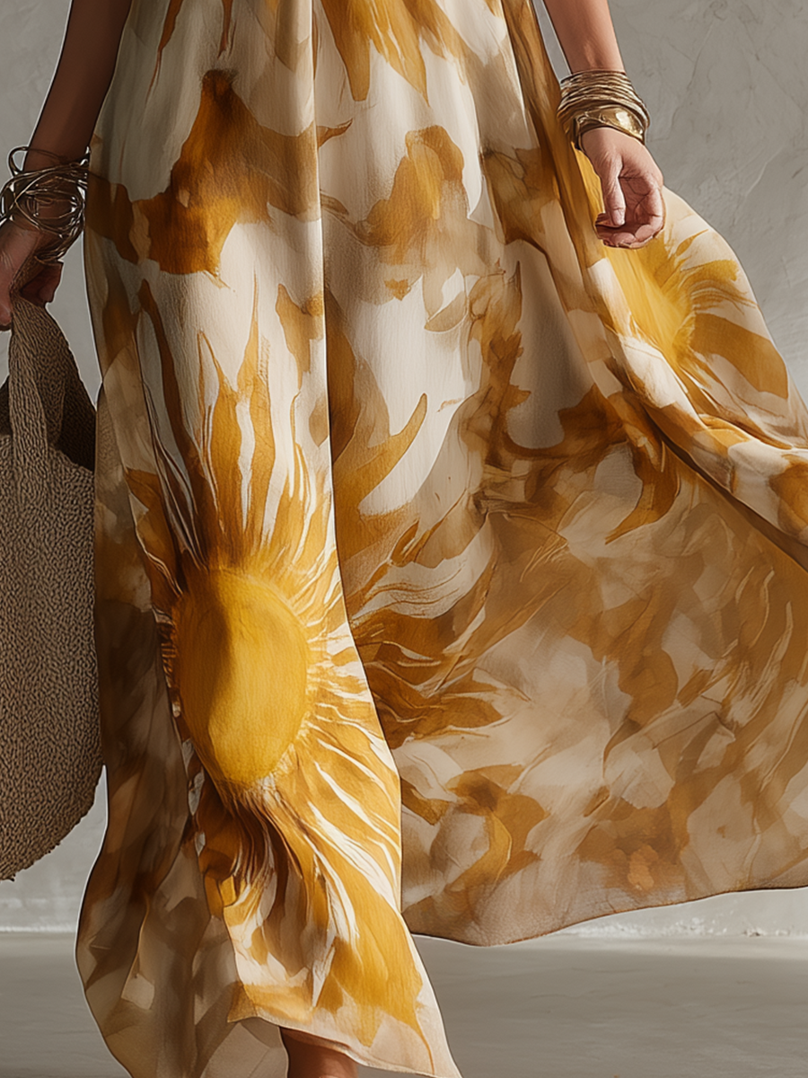 Elegant Floral Halter Maxi Dress