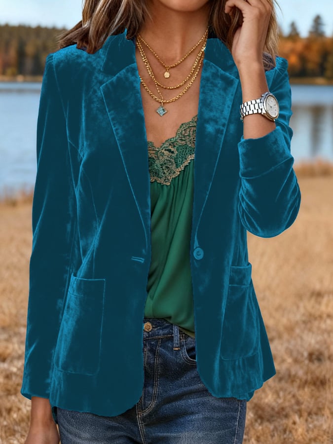 Women'S Solid Color Velvet Short Suit Jacket